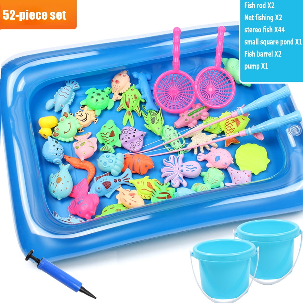 Godderr Fishing Game Toys Set for Toddler Kids ,Family Parent-Child  Interactive Fishing Toys with Magnet Fishing Pole Net Floating Plastic Fish  for Summer Bathtub Bathroom Outdoor Play Kit Set 