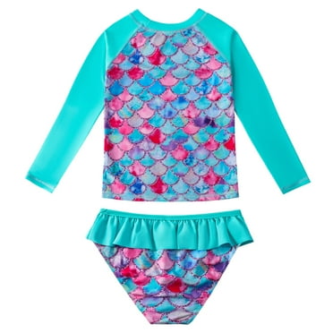 Godderr Girls 2piece Swimsuit Bikini Sun Protection Set Fishscale Print Swimsuit Suit 3-9Y