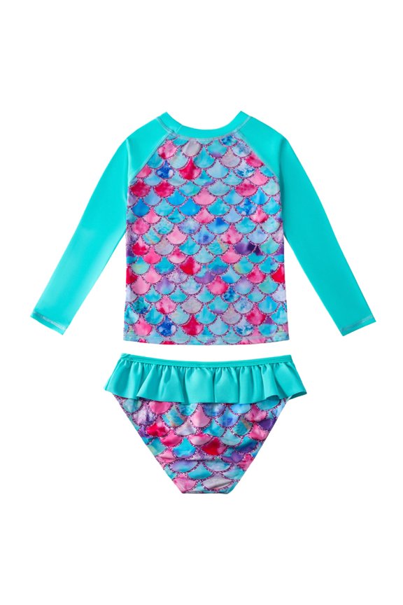 Girls 2piece Swimsuit Bikini Sun Protection Set Fishscale Print Swimsuit Suit 3-9Y