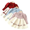 thumbnail image 1 of Godderr Girls Bow Tie Knit Dress for Kids Toddler Baby Long Sleeve Vintage Fashion Newborn Casual Dress Sweater Fall Dress, 1 of 6