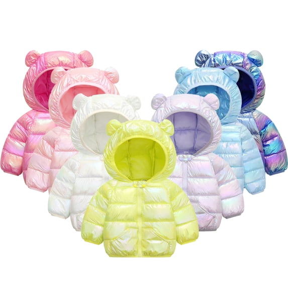 Godderr Girls Boys Cartoon Down Coats Hodded Winter Fall Jackets Colorful Padded Outwears with Bear Ears for 9M-5Y Baby Toddler Kids