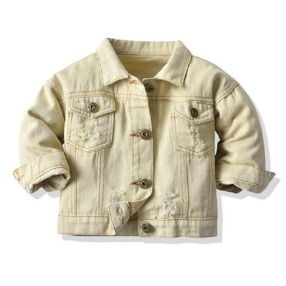 Godderr Girls Boys Denim Jacket for Kids Toddler Button Solid Color Lapel Jeans Jacket Top for 3M-6Y Outerwear Jackets