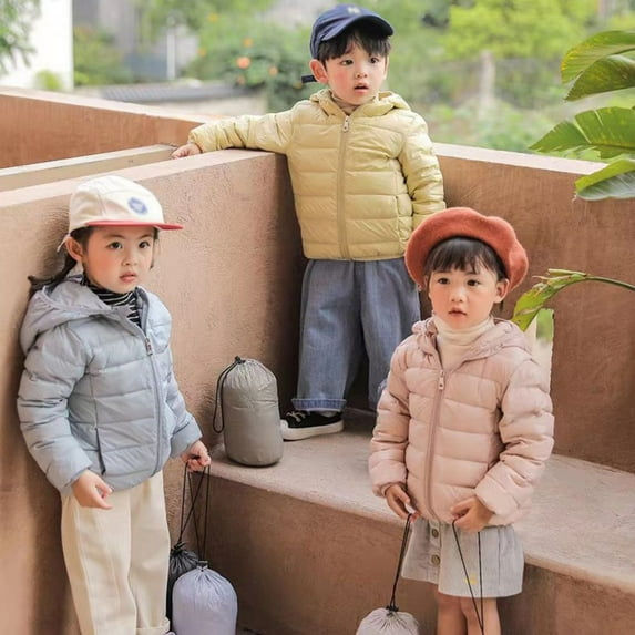 Godderr Girls Boys Hooded Down Coats for Toddler Kids Lightweight Solid Color Outwears 2-14Y Winter Padded Jackets with Zipper
