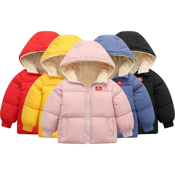Godderr 1-7Y Kids Toddler Girls Boys Winter Thick Outerwear,Ear Hooded Down Cotton Jacket Winter Warm Fleece Coat Windproof Zipper Puffer Outerwear