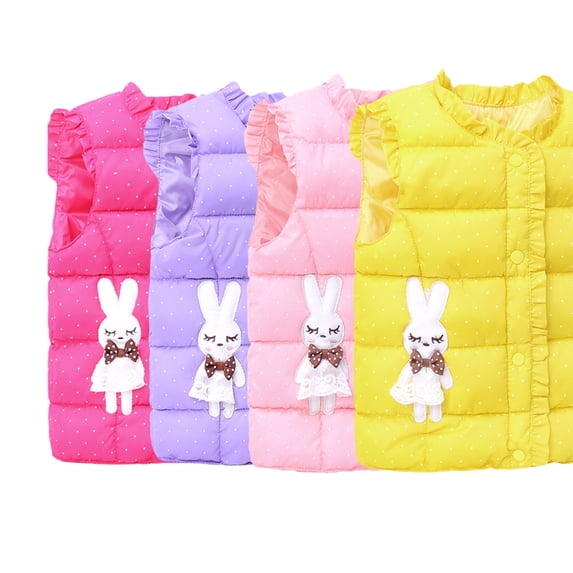 Esaierr Baby Kids Ruffles down Cotton Vest for Girls 2-10 Years Versatile Warm Sleeveless Jacket Winter down Tops Crewneck Cartoon White Rabbit Waistcoat