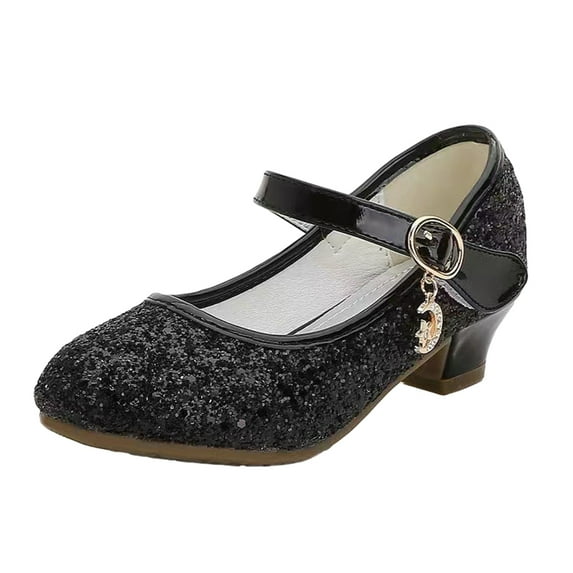 Godderr Girls Dress Shoes Mary Jane Sparkle Wedding Party Glitter Dress Shoes Low Heel Princess Shoes for Kids Toddler