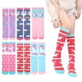 thumbnail image 1 of Godderr Girls Knee High Socks 3 Pairs Cartoon Thigh High Socks Funky Knee-High over Calf Stockings Toddler Kids Printed Socks, 1 of 8