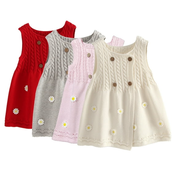 Godderr Girls Knitted Vest for Kids Toddler 1-10Y Sleeveless Sweater Knitwear Baby Spring Autumn Sweate Waistcoat Dress