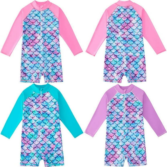 Godderr Girls Long Sleeve Swimsuit Sport Surfing Swimsuit One Piece Bathing Suit for 4-9Y