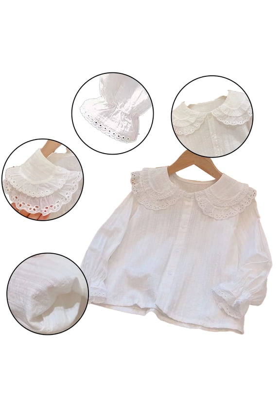Girls Long Sleeved Shirt for Kids,9M-7Y Toddler White Button down Shirt Baby Newborn Ruffle Princess Lace Lapel Collar Shirt Girls White Dress Shirt