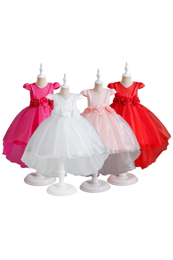 Girls Princess Tutu Dress with Train for Kids Toddler 4-12y Hostess Wedding Gowns Handmade Tulle Evening Party Dresses Princess Birthday Outfit Sleeveless Performance Outfit