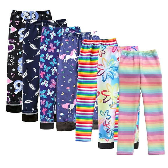 Godderr Girls Printed Winter Leggings for Kids Baby Autumn Winter Fleece Lined Tights Girls Warm Leggings for Toddler Girls Stretch Pants Thick Warm Pants Trousers Winter Tights for 3-12Y