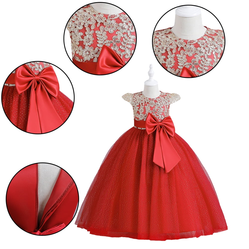 VeraQueen Girls' One Shoulder Beaded Organza Pageant Dress - Long Red Ball Gown With Train