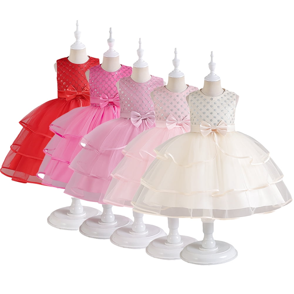 Kids Girls Rainbow Sleeveless Bow Glitter Sequin Tutu Dress