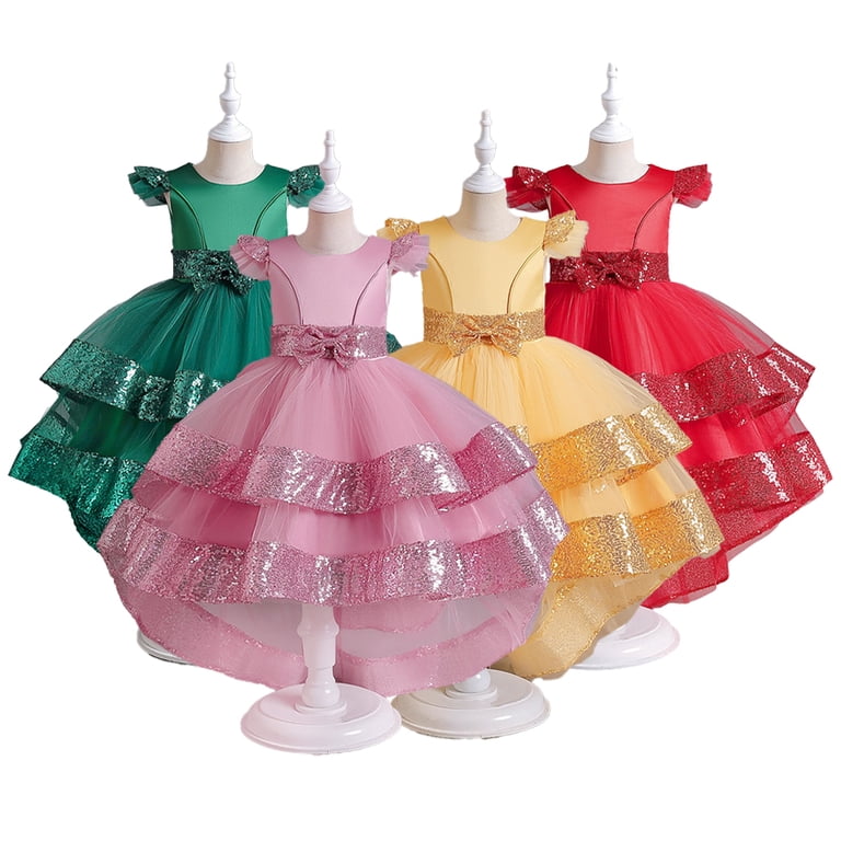 Godderr Girls Sequins Princess Dress Wedding Birthday Party Long Tail Prom  Gowns Banquet Performance Pageant Dresses for 4-12 Years Old Toddler Kids  Baby - Walmart.com