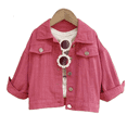 thumbnail image 1 of Godderr Girls Solid Color Denim Jacket for Toddler Kids Baby Button Lapel with Pocket 3-8 Years Cotton Tops Spring Autumn Casual Outerwear Jacket- Pink, 1 of 5