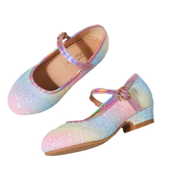 Godderr Girls Sparkle Party Mary Jane Shoes Pink Folwer Princess Low Heel Dress Shoes for Kids Toddler