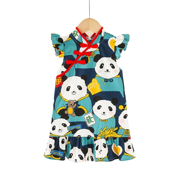 Qudderr Girls Summer Dress for Toddler Kids Chinese Qipao Sleeveless Cheongsam Dress Princess Birthday Party Gown for 1-6 Years