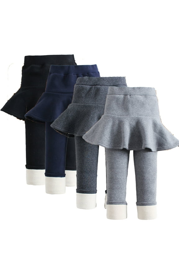 Girls Winter Legging with Skirts for Toddler Kids Fleece Lined Thick Warm Pantskirt Pants Footless Ruffle Tutu Skirt Pants
