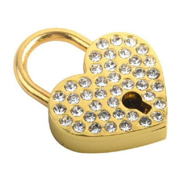 Godderr Gold Rhinestone Heart-Shaped Mini Lock with Key Women Bag Hardware Accessories Lock Metal Padlock