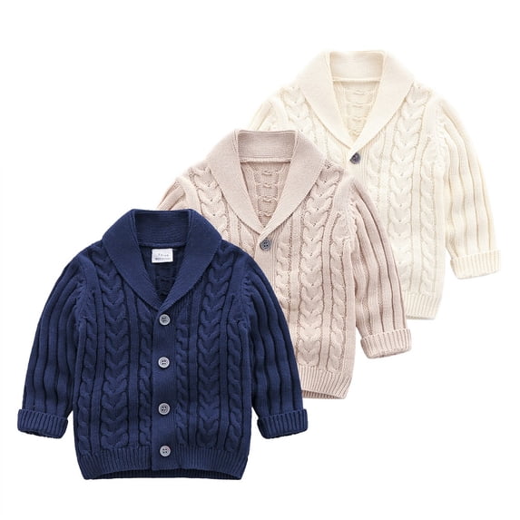 Godderr Infant Baby Boys Knitted Cardigan Sweater Fall Spring Knit Sweater Knitwear Lapel Crochet Jackets Solid Color Outwears Coats with Buttons for 6M-3Y