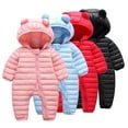 thumbnail image 1 of Godderr Infant Toddler DownPuffer Jumpsuit Newborn Baby Ears Hooded Snowsuit Boys Girls Solid Color Bodysuit Winter Onesie Warm Romper Pajamas 0-24M, 1 of 6
