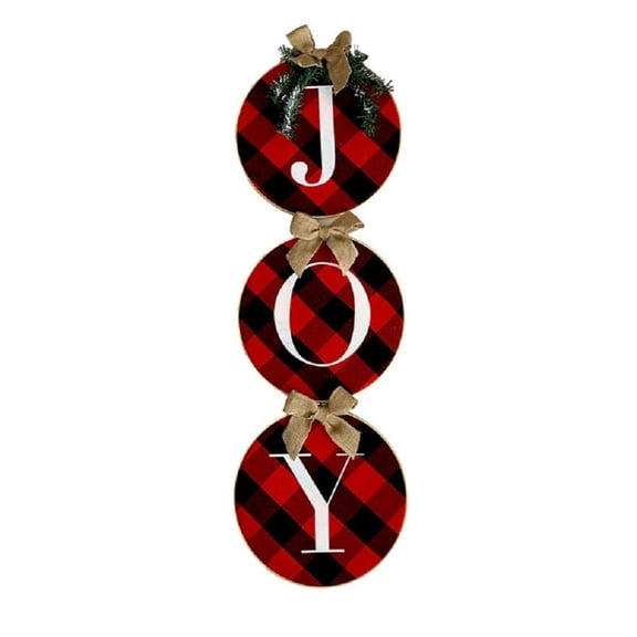 Godderr Joy Sign Christmas Wreaths Xmas Buffalo Check Plaid Joy Wreath for Front Door Holiday Decor for Door, Window, Wall, Indoor Outdoor,Party Supplies