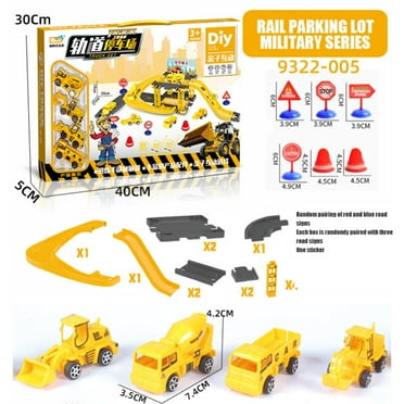 Godderr Kid Ramp Track Car Toy Engineering Pull-Back Car Play a Car Signpost Track Track Combination Track Parking Toy Set