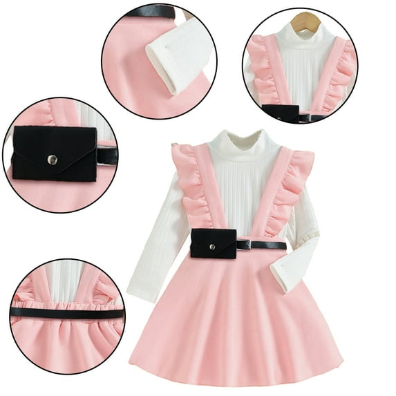 Godderr Kids Baby 2Pcs T-Shirt Dress Outfits for Girls Toddler Spring Autumn Long Sleeve Tops T-Shirt+ Ruffle Suspender Dress Clothes Set for 4-7Y