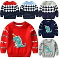 thumbnail image 1 of Godderr Kids Baby Autumn Winter Knit Sweaters Coat 2-8Y Dinosaur Print Round Pullover Sweaters Toddler Unisex Cartoon Pullover Knit Sweater, 1 of 5