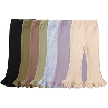 Godderr Kids Baby Bell Bottom Leggings for Girls,Toddler Flare Pants Solid Color Elastic Waist Wide Leggings Trousers Kids Ruffle Leggings for 1-10Y