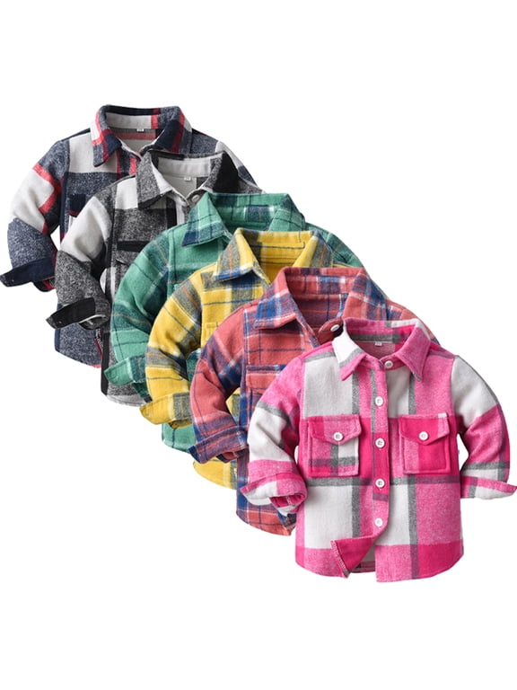 Kids Baby Boys Button down Shirt Long Sleeve Toddler Boys Buffalo Plaid Shirt Kids Newborn Boys Flannel Shirts for 6M-9Y