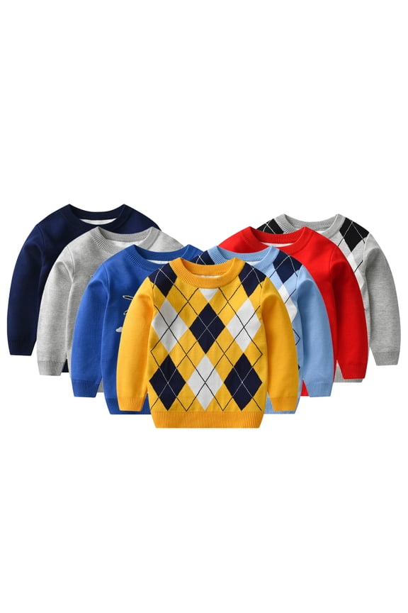 Kids Baby Boys Fall Winter Sweater Long Sleeve Pullover Knitwear Crewneck Bottoming Shirt Cotton Jumper Knit Sweater for 2-8 Years Christsmas Clothing