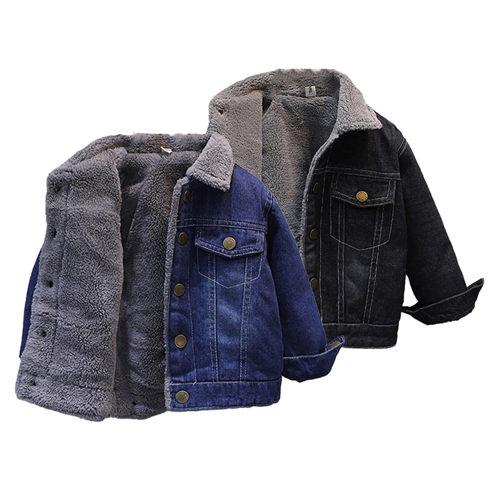 Godderr Kids Baby Boys Fleece jean Coats Autumn Winter plush Denim