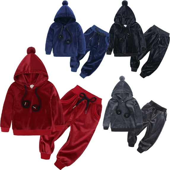 Godderr Kids Baby Boys Girls 2Pcs Fleece Sweatshirt Jogger Pants Set Kids 2 Piece Solid Full Zip Hoodie Tracksuits and Sweatpants for 9M-8Y