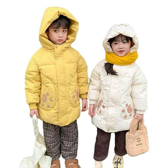 Godderr Kids Baby Boys Girls Winter Cotton Coats Heavyweight Mid Length Hooded Warm Jackets Toddler Down Cotton Outwear for 2-6Y