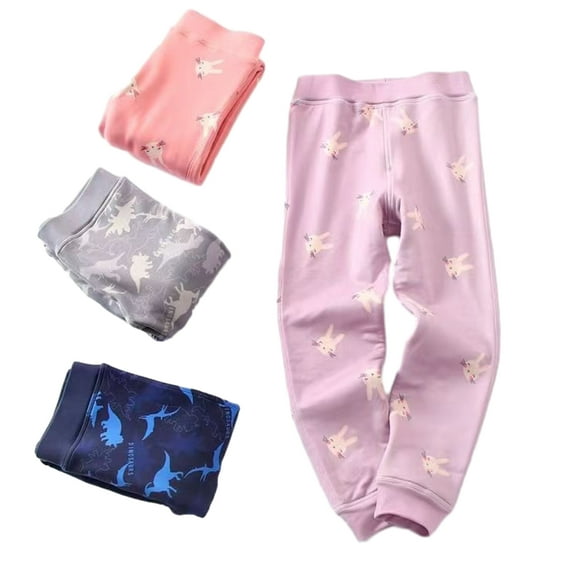 Godderr Kids Baby Boys Girls Winter Leggings Toddler Cartoon Printing Cotton Pants Kid Thick Warm Stretch Pants for 2-7 Years Old
