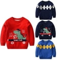 thumbnail image 1 of Godderr Kids Baby Boys Knit Sweaters Top Autumn Winter Sweatshirt Warm Crew Neck Long Sleeve Dinosaur Print Sweaters Tops for Toddler for 2-8Y, 1 of 5