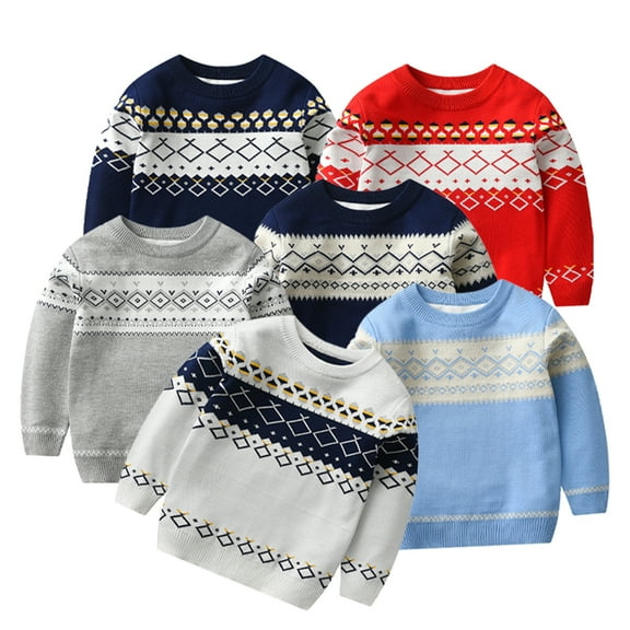 Godderr Kids Baby Boys Knit Sweaters Tops Autumn Winter Warm Pullover Knit Sweat Toddler New Year Short Sweaters for 2-8Y