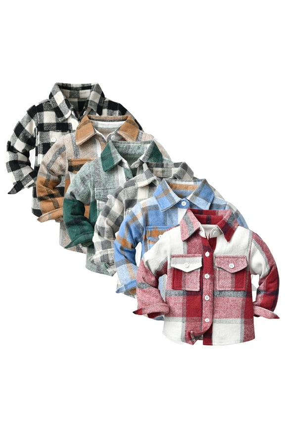 Kids Baby Boys Long Sleeve Shirts Coat Little Boys Button down Red Plaid Flannel Shirt Coat Leisure Spring Winter Shirt Outfits Tops for 6M-9Y
