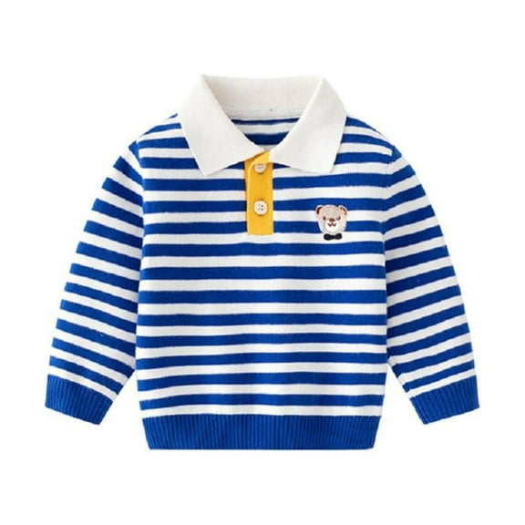 Godderr Kids Baby Boys Sweater Toddler Cotton V Neck Pullover Sweaters Stripes Long Sleeve Sweater