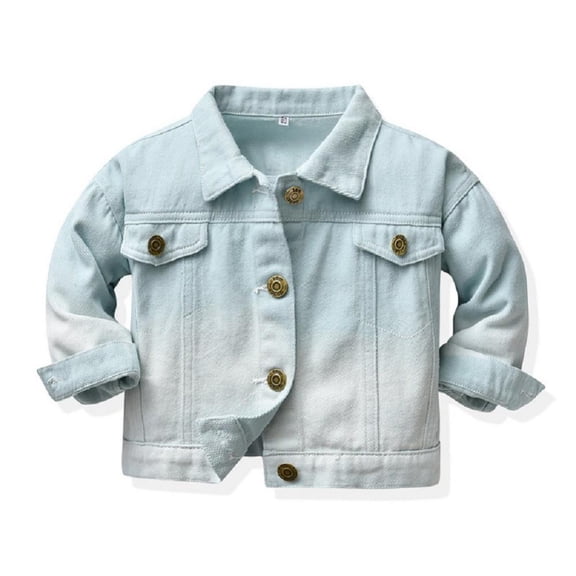 Godderr Kids Baby Classic Jean Jackets for Toddler Boy Girl Denim Jacket for 3M-10T Gradient Colour Button Flap Denim Jacket Coat Toddler Spring Autumn Jacket