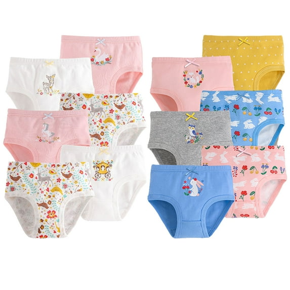 Godderr Kids Baby Cotton Brief Soft Underwea for Girls 6-12Y Breathable Toddler Panties Kids Girls Briefs 6Pcs