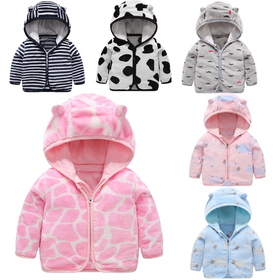 Godderr Kids Baby Fall Winter Fleece Jacket Girls Boys Thickened Warm Tops Outwear Hooded Casual Coats for Unisex 6 Months - 6 Years
