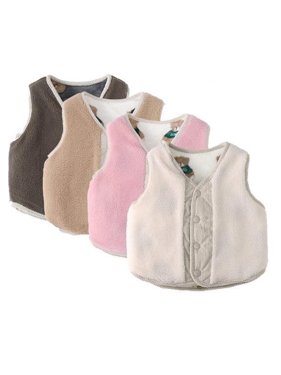 Kids Baby Fleece Vests Outwear 9M-5Y Unisex Newborn Sleeveless Waistcoat Jacket Button V-Neck Fall Winter Spring Sleeveless Coats for Toddler Baby Boys Girls