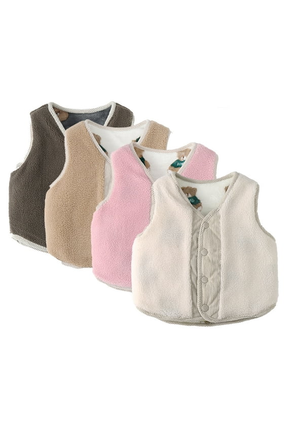 Kids Baby Fleece Vests Outwear 9M-5Y Unisex Newborn Sleeveless Waistcoat Jacket Button V-Neck Fall Winter Spring Sleeveless Coats for Toddler Baby Boys Girls