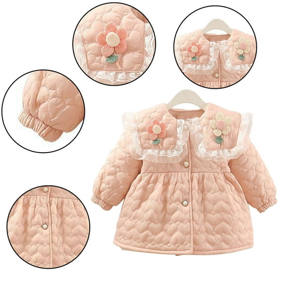 Godderr Kids Baby Fleece down Jacket Baby Girls Autumn Winter Long Sleeve Button Lapel Thick Warm Cotton Outerwear Top for 1-7Y