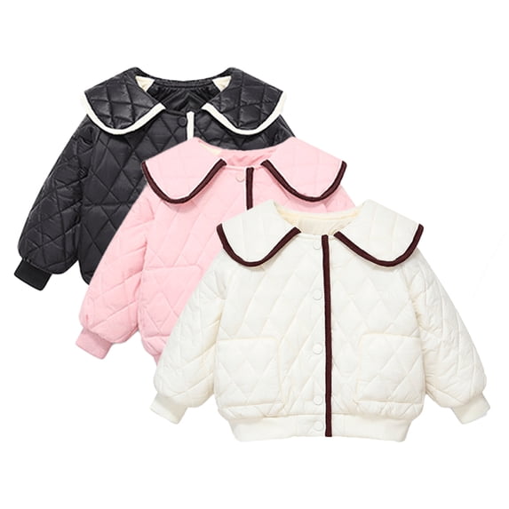 Godderr Kids Baby Girls Doll Collar Cotton Coats for 3-12T Embroidery Winter Jacket Fashion Small Fragrant Wind Jacket Padded Warm Outerwear