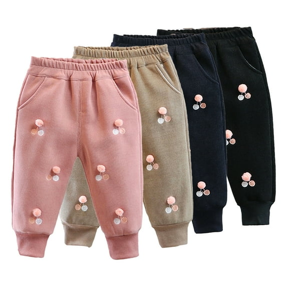 Godderr Kids Baby Girls Fleece Warm Pants Newborn Active Pants Thick 6M-4Y Autumn Winter Sweatpants Leisure Elastic Waist Toddler Autumn Winter Jogger Pants