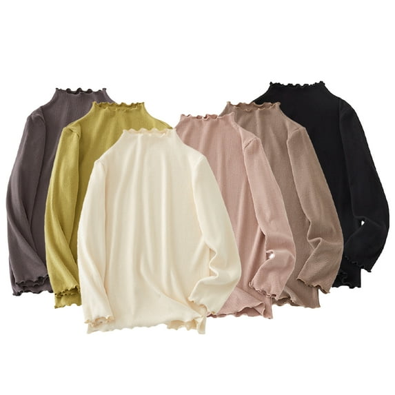 Godderr Kids Baby Girls Long Sleeve Turtleneck T-Shirt Basic Solid Color Warm Blouse Casual Base Layer Tops for 2-12 Years